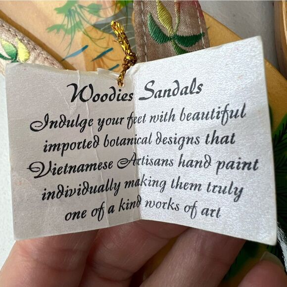 Woodies Vintage Shoes Wooden Wedge Sandals HAND PAINTED PALM TREES Clogs Sz 6 - Picture 3 of 15